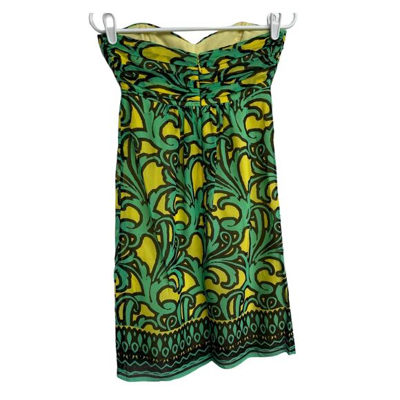 Women's Milly Green Silk Pleated Strapless Back Zip Closure Short Sheath Dress 2 - Picture 4 of 12